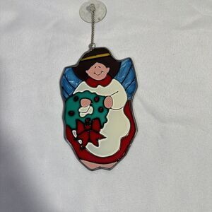 Vintage Handpainted Christmas Angel Stain Glass Mint Condition